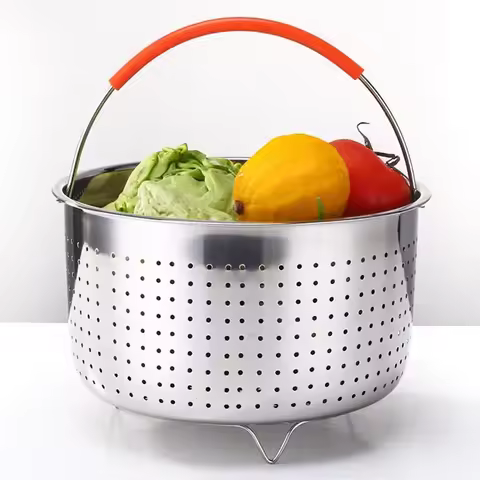 304 Stainless Steel Steamer Basket Instant Pot Accessories for 3/6/8L Instant Cooker with Silicone C