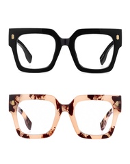JM 2 Pack Oversized Square Trendy Blue Light Blocking Reading Glasses for Women, Big Wide Fashion Co