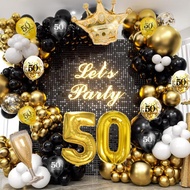 83pcs 50th 60th Birthday Party Theme White Black Golden Balloons Garland Arch Kit with Crown Foil Ba