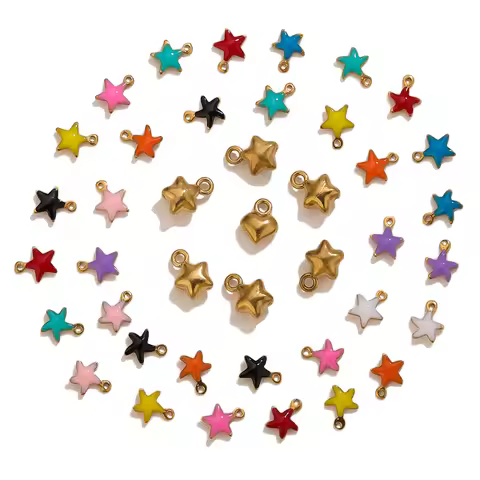 20PCS 5x6mm Enamel Small Star Charms Pendant 18K Gold Stainless Steel DIY Jewelry Making Accessories