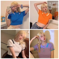 Msia Ready Stock🔥T2301 Collar Knitted Crop Tee