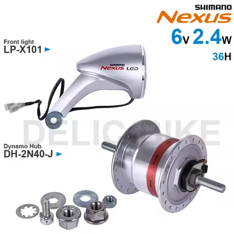 SHIMANO NEXUS - Hub Dynamo - 6V 2.4W DH-2N40-J 36H and Front Light LP-X101 Original Parts