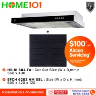 EF Semi Integrated Hood 60cm EFCH 6202 HM SSL &amp; Induction Hob 4 Zones / 2 Flexi Zones HB BI 584 FA