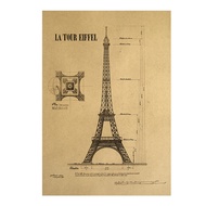 [H089] Eiffel Tower B Type Kraft Paper Retro Poster Western Restaurant Bar Decoration Painting