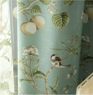 American Country Garden Cotton Linen Green Window Curtains For Living Room Birds Printed Bedroom Win