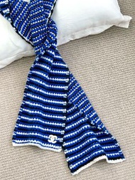 真品 CHANEL 寶藍三色粗針織羊絨圍巾