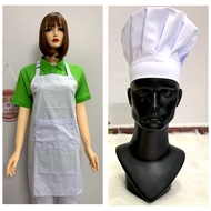 [ Apron+hat ] White fabric kitchen uniform apron - item