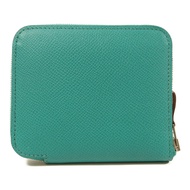 HERMES Epsom皮革Silk In Compact Wallet銀扣錢包Bleu Paon