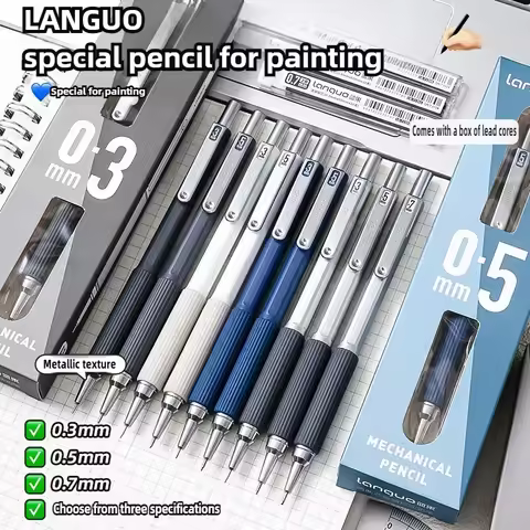 LANGUO Soft Grip Metal Mechanical Pencil Drawing 0.3/0.5/0.7mm HB Low Gravity Pencil Set with Leads 
