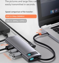 baseus อะเเดปเตอร์  8 in1 HUB Type-CHDMI  HUB usb อะแดปเตอร์ฮับ อุุปกรณ์เสริมคอมพิวเตอร์ HUB อะเเดปเ