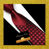 MERAH Men's slim tie maroon red platinum class red tie