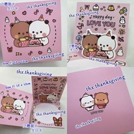 一二和布布 立體生日卡 Bubu Dudu 公仔 立體賀卡 LOVE YOU 一二布布 生日卡  心意卡 Happy Birthday Card 豬仔生蛋糕 賀咭 布布一二 熊貓與棕熊 情侶禮物 生日