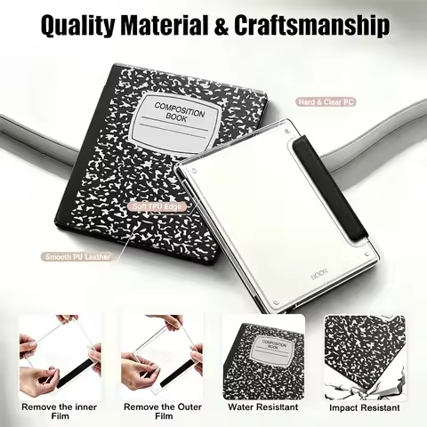 7" Flip Book Cover Clear PC Back Detachable Case For Onyx Boox Go 7 Go Color 7 Gen 2 Leaf 2 3 C Page
