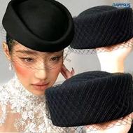 Classical Black White Flat Top Hat - Retro Hepburn Style Mesh Bow Fedora - Elegant Wedding Garden Pa