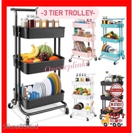🕵【Raya】 3 Tier Multifunction Storage Trolley Rack Office Shelves Home Kitchen Rack With Wheel