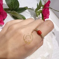 10K Gold Beads with Italy Red Coral Lucky Charm Ring Cincin Perempuan