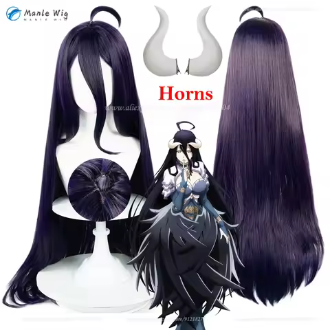 Albedo Cosplay Wig Dark Purple Black 100cm Long Straight Wigs Heat Resistant Synthetic Hair Hallowee