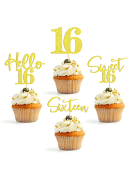 Decoración de pastelitos de cumpleaños de 16 años con 24 piezas, Decoración de pastelitos con la frase "Sweet 16"