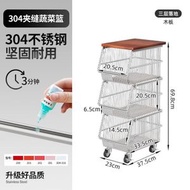 304不銹鋼推車 置物架 零食廚房落地多層移動書架 收納儲物架 浴室架（平行進口）
