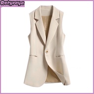 Women Summer Suit Vest Lapel Sleeveless Pockets Design Single Button Waistcoat Slim Fit Solid Color