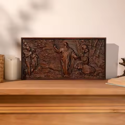 God Adam and Eve Genesis Ornament Statue Saint Wooden Plaque Jesus Christ Home Church Wall Decoratio