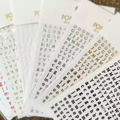 New Roman Small 26 Alphabet Letter Number Sticker Roman Letter Nail Stickers Uppercase Golden Silver