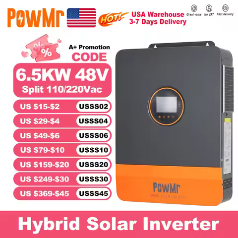 PowMr USA 6.5KW Hybrid Solar Inverters 48VDC to 110VAC Single Phase & 220VAC Split Phase Output With