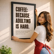 Coffee Poster Coffee Quotes A2 + Premium Wooden Frame | Coffee Quotes Wall Art for Coffee Corner Caf