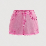 Plus Size Pink Cotton Blend Fitted Denim Shorts Summer Vacation Woman 90s Spring For Women Y2k Cowgi