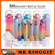 Mr Ringgit Shop 3in1 Gradient Bottle 2000ml Cute Color Plastic Water Bottle with Food Grade Straw Botol Air