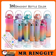 Mr Ringgit Shop 3in1 Gradient Bottle 2000ml Cute Color Plastic Water Bottle with Food Grade Straw Bo