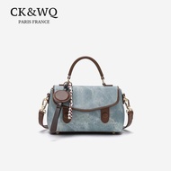 CK & WQ กระเป๋าสะพายข้างผู้หญิงกระเป๋าสะพายไหล่แฟชั่นสไตล์ย้อนยุคสีบล็อกกระเป๋าสะพายข้าง