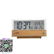 座鐘日本Seiko精工電子座鐘電波自動對時日歷溫度濕度顯示木時鐘