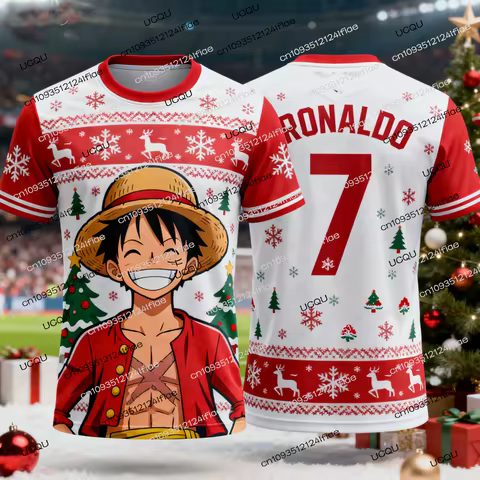 2025 Christmas T-shirt Ronaldo No. 7 Pirate King Luffy Special Edition Football Jersey T-shirt Footb