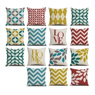 Blue Yellow Red Green "Love"Geometric Pattern Cushion Cover Linen Pillow Case 40x40/45x45/50x50/60x6