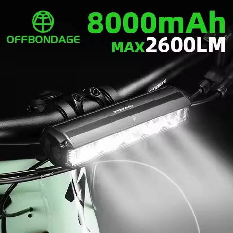 OFFBONDAGE Bicycle Light Front 2600Lumen Bike Light 8000mAh Waterproof Flashlight USB Charging MTB R
