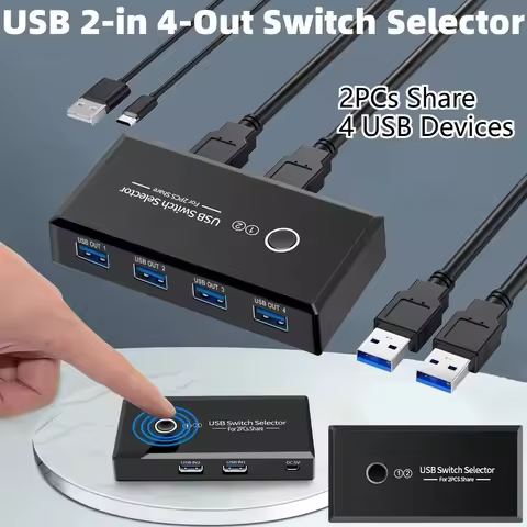USB KVM Switch USB 3.0 2.0 Switcher KVM Switch for Windows10 PC Keyboard Mouse Printer 2 PCs Sharing