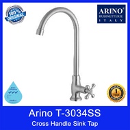 Arino T-3034SS Cross Handle Sink Tap. Stainless Steel 304. Satin Finishing. 318H*180Lmm. WELS: 3 Tic