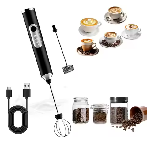 Handheld Electric Milk Frother Rechargeable, 1500mAh Battery Powered Milk Bubbler with 3 Whisks & 3 