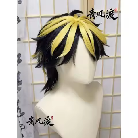 w,3;d'6.c\f/NewHanemiya Kazutora Styled Wig Tokyo Revengers Cosplay Short Black Golden Heat Resistan