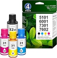 32XL/31 Black Cyan Yellow Magenta High Yield Ink Refills 4-Pack - 1VV24AN 1VU26AN 1VU27AN 1VU28AN Re
