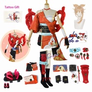 Game Genshin Impact Yoimiya Cosplay Costume Wig Tattoo Hair Accessories Women Combat Uniform Activit