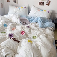 Washed Cotton Bed Sheet Simple Style Skin Friendly Washable Suitable for 4ft 5ft 6ft Bed Sheet Set a