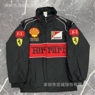 Jaket Perlumbaan F1 Bersulam Ringan, Jaket Berbasikal Bergaya, Jaket Ferrari, Jaket Perlumbaan Retro