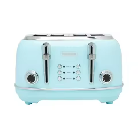 4-Slice Wide Slot Stainless Steel Toaster with Adjustable Browning Control Non-Slip Feet in Turquois