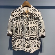 Korean Style Polo Shirt For Men Hawaiian Style Loose Fit Casual Button Down Polo Shirt Mens Printed 