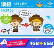 澳洲/紐西蘭 上網卡 10日 4G 6GB +128kbps 無限數據卡 SIM CARD