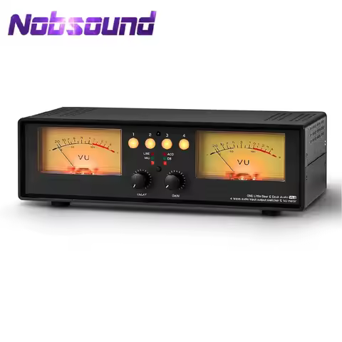 Nobsound MIC+LINE Analog Dual VU Meter Sound Level DB Panel Display 4-way Audio Splitter Switcher Bo