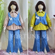 Stelan Import Anak Perempuan Model Terbaru 2024 Oneset  Jeans Crop Top Atasan Mix Tile Brukat Celana