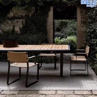 戶外桌椅休閒陽臺藤椅組合庭院民宿設計師柚木餐桌組合鋁合金傢俱